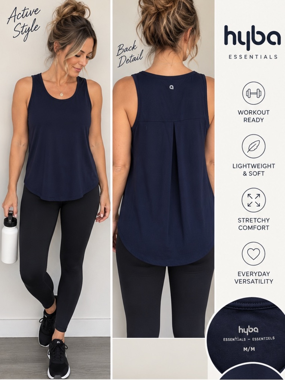 Hyba Essentials Navy Active Tank Top โ Size Medium